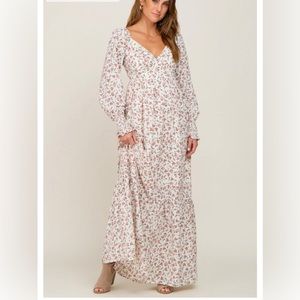 Ivory Floral Long Sleeve Maternity Maxi Dress